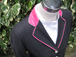 SJ 53 (Charcoal with Pink Pinstripe and Cerise Velvet trim).JPG